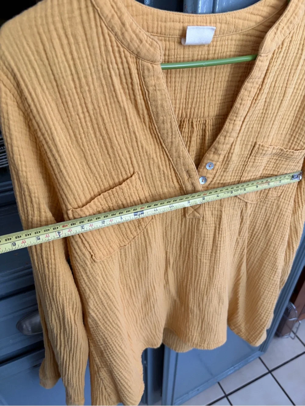 Relaxed Gauze Henley Tunic Top in Mustard - Picture 4 of 6